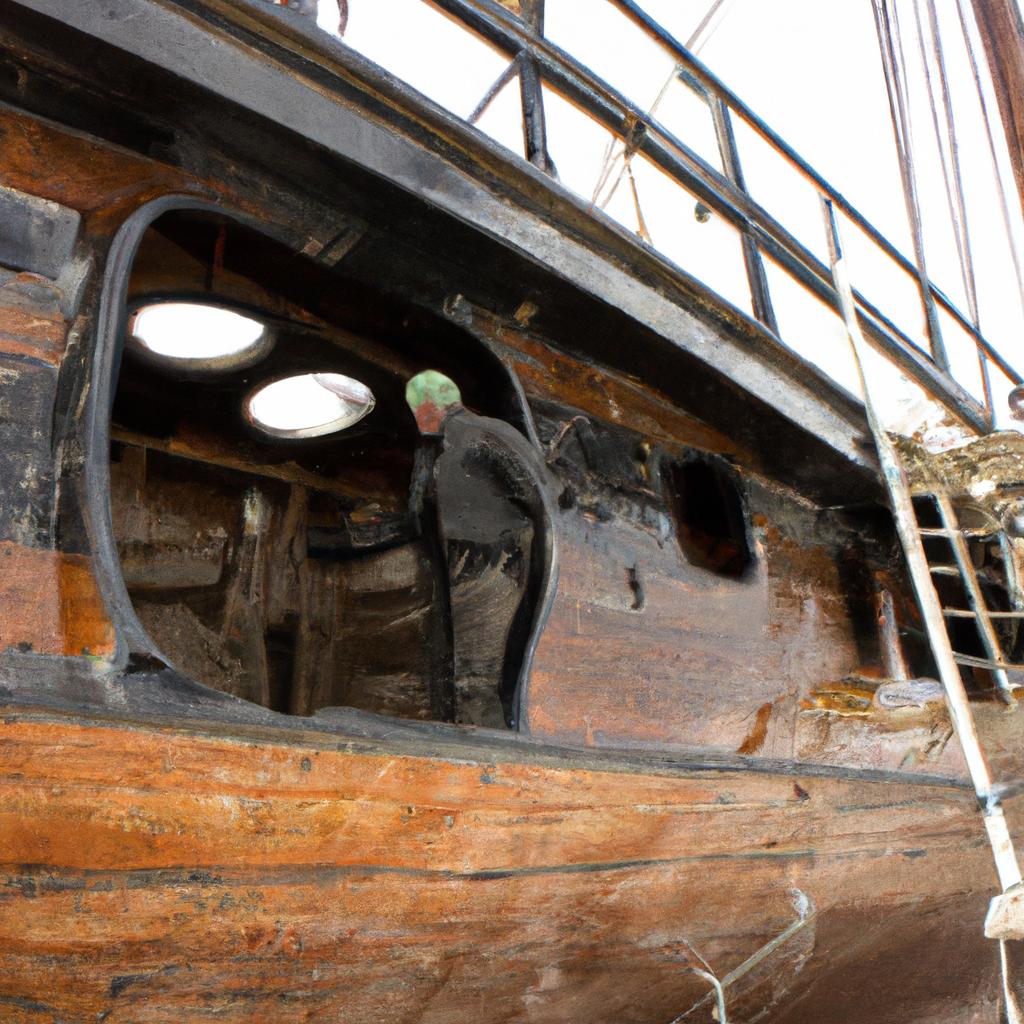 Person working on ship restoration